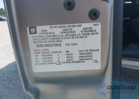 2002 Chevrolet Silverado Ls из США, поврежденный, VIN 1GCEC14W22Z139532